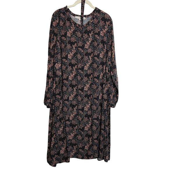 Loft Plus Womens Midi Dress Size 20 Gray Rust Floral Print Long Sleeve Rayon - Picture 1 of 6